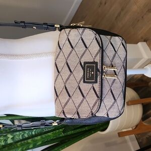 Fossil Crossbody Preston Diamond Jacquard Small Flap Shoulder Bag Black Grey
